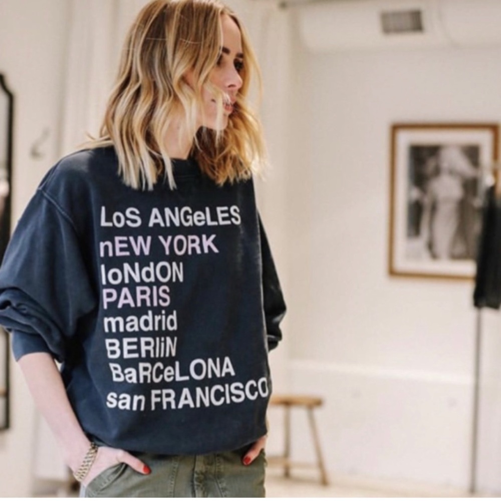 Anine Bing Black Graphic Crew Neck Sweater